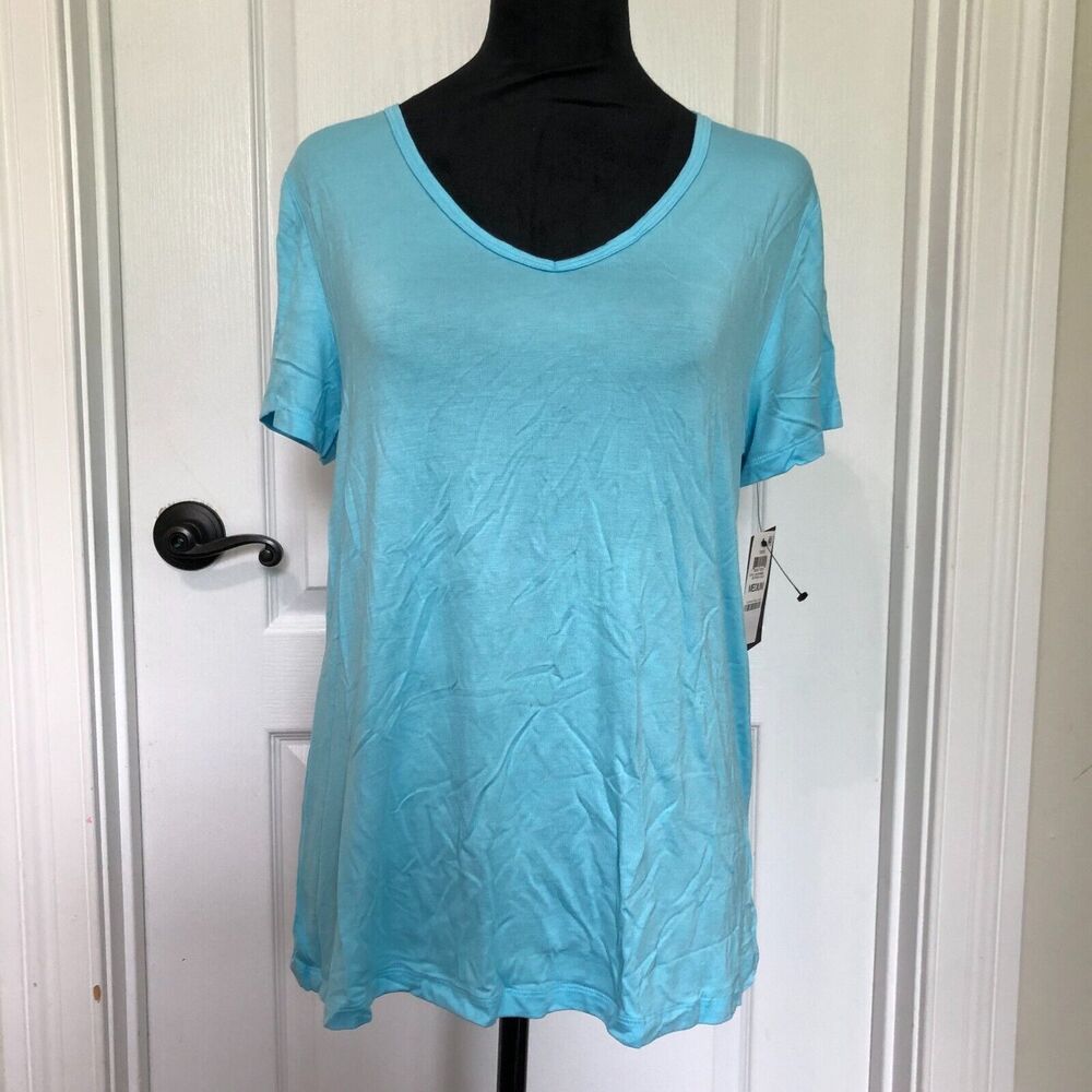 Ideology Women V-Neck Short Sleeve Active T-Shirt Butterfly Blue Size Medium NWT